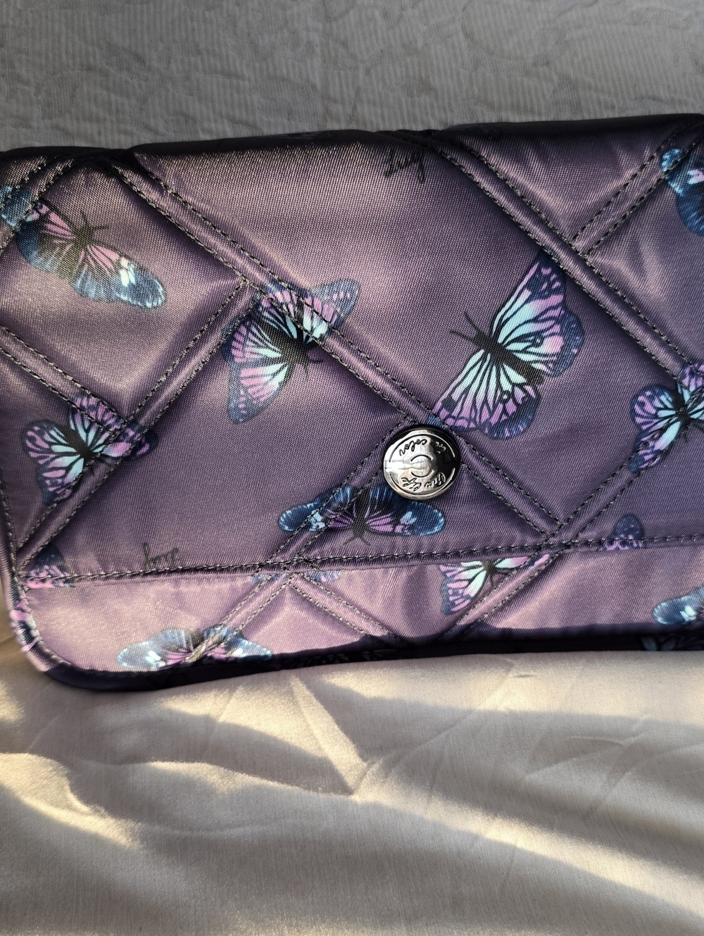 Lug Zepplin Butterfly Wallet/Wristlet RFID Protect Gray (Purplish) - NWOT